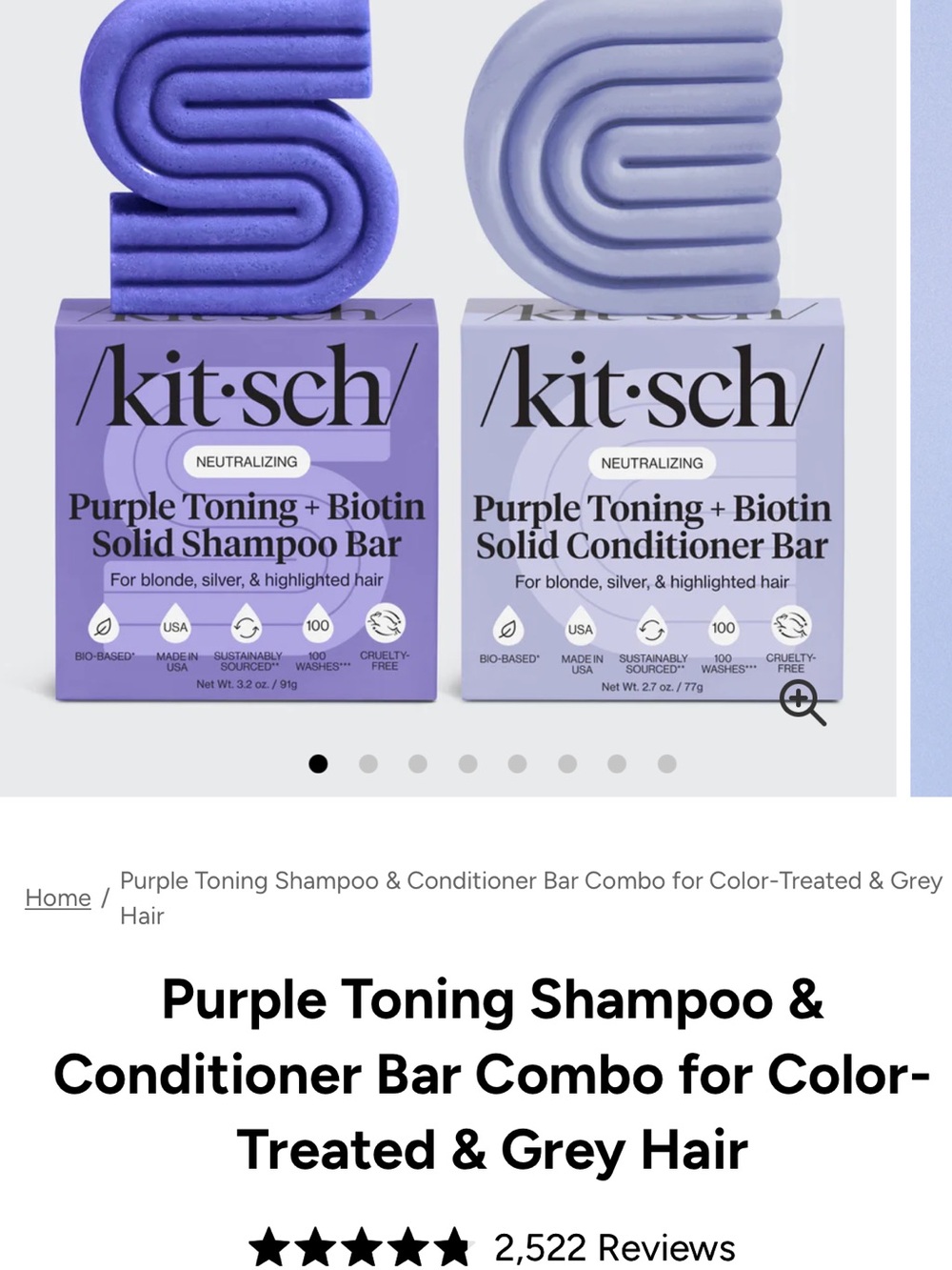 Kitsch Purple & Cream Purple Toning Solid Shampoo + Conditioner Duo + mesh